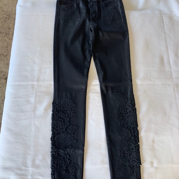 J Brand Mid Rise Skinny Coated Black Lace Jeans, Size 25 (Rare) - Picture 11 of 16